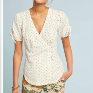 Anthropologie Linen Blend Polka Dot Blouse